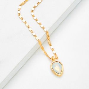 gold short dainty opal stone necklace